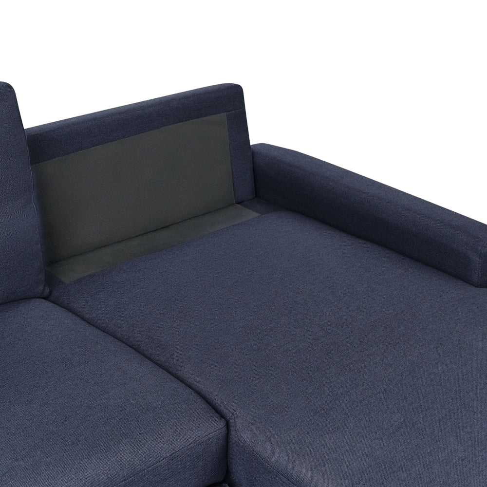 Divano letto ad angolo in tessuto blu 4 posti contenitore a forma di L con orientamento a versione sinistra