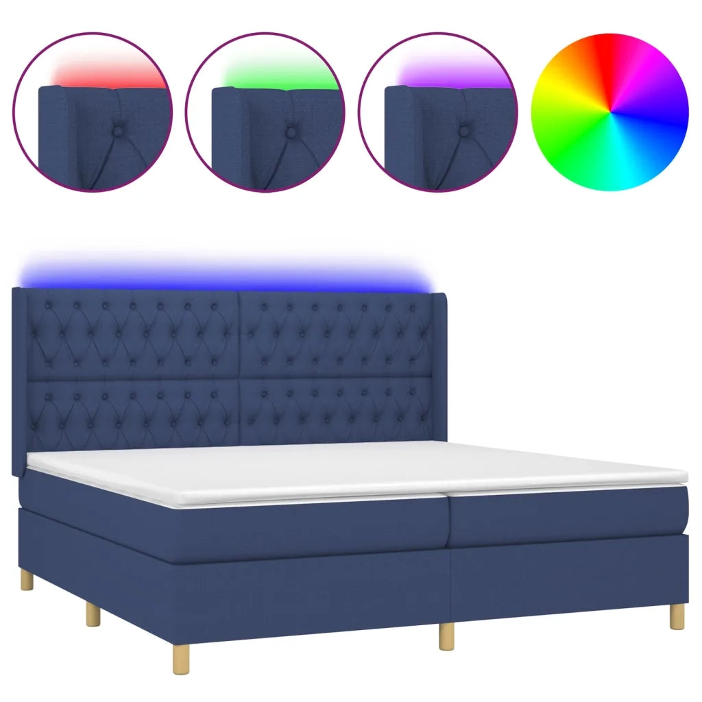 Letto a Molle Materasso e LED Blu 200x200cm in Tessuto 3139147