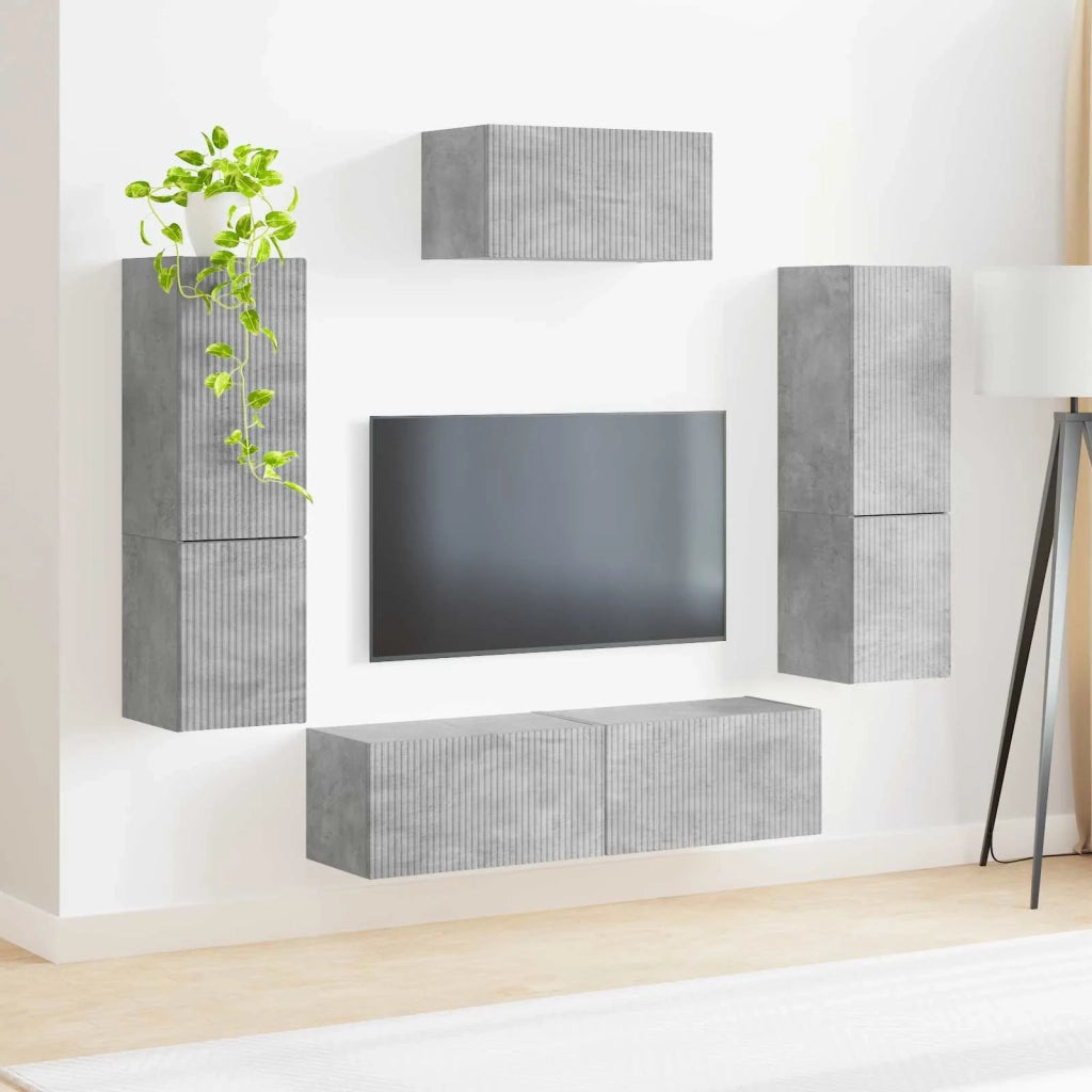 Set mobile TV 4 pz-Credenza per TV Grigio cemento Legno multistrato 541830