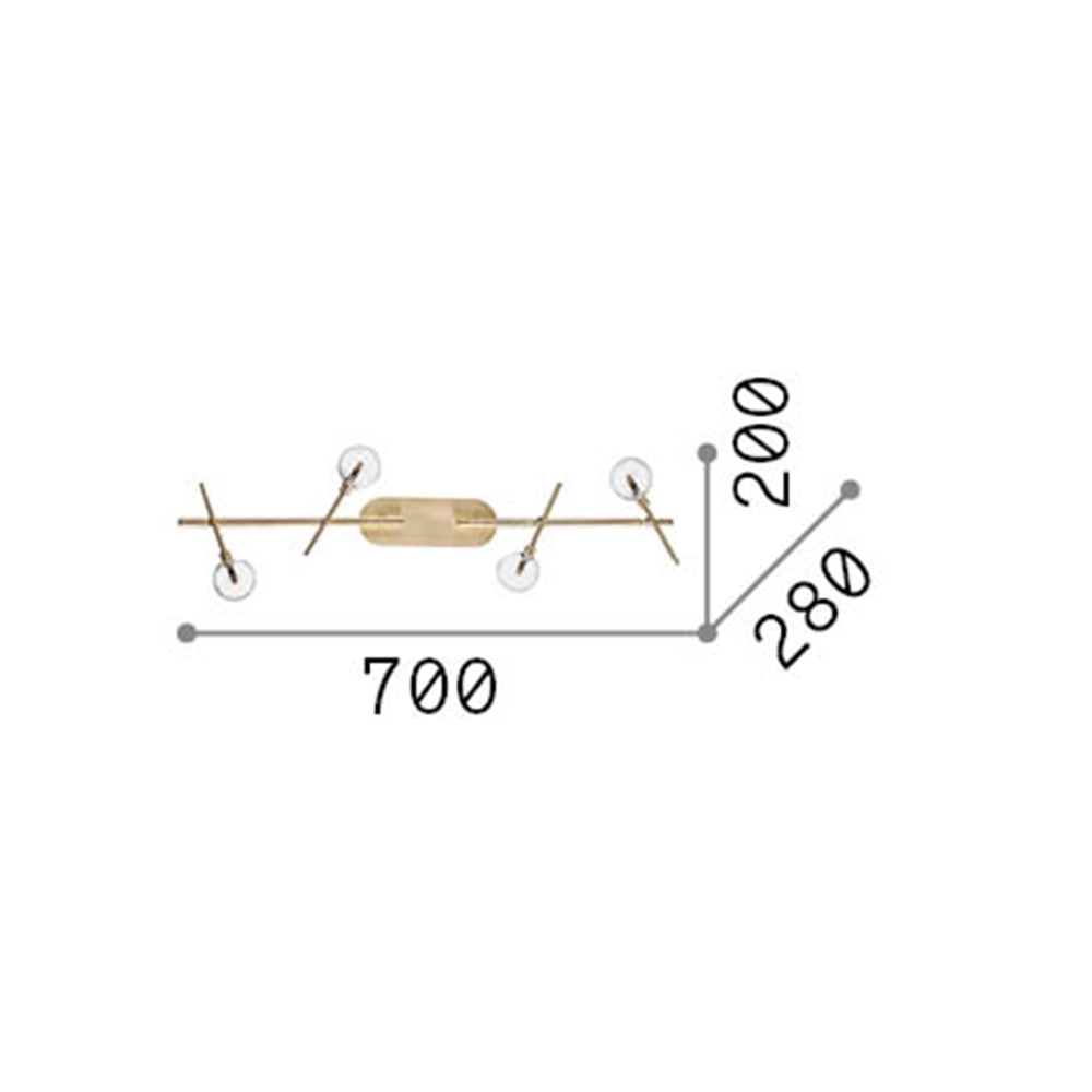 Plafoniera Moderna Maracas Metallo Ottone 4 Luci 2W 3000K Luce Calda