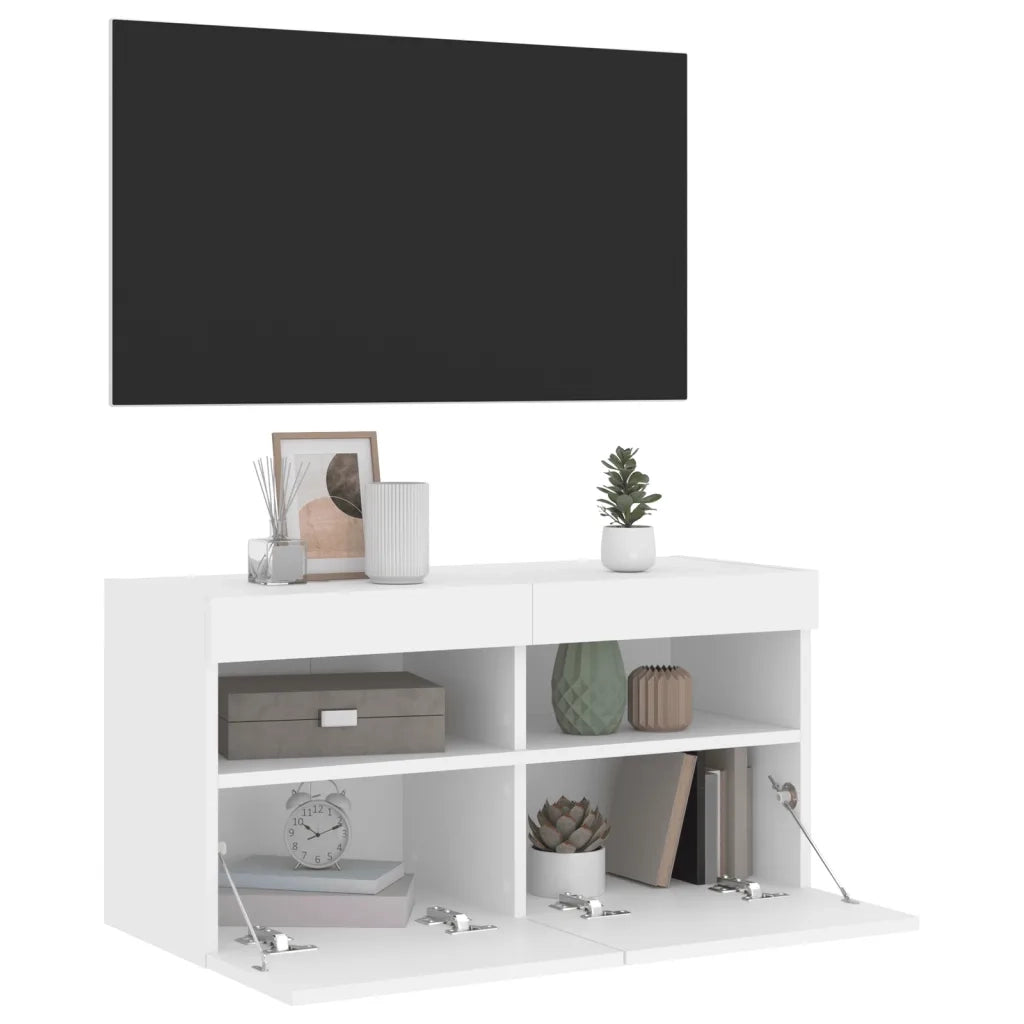 Mobile TV a Parete con Luci LED-Mobile TV a Muro Bianco 80x30x40 cm