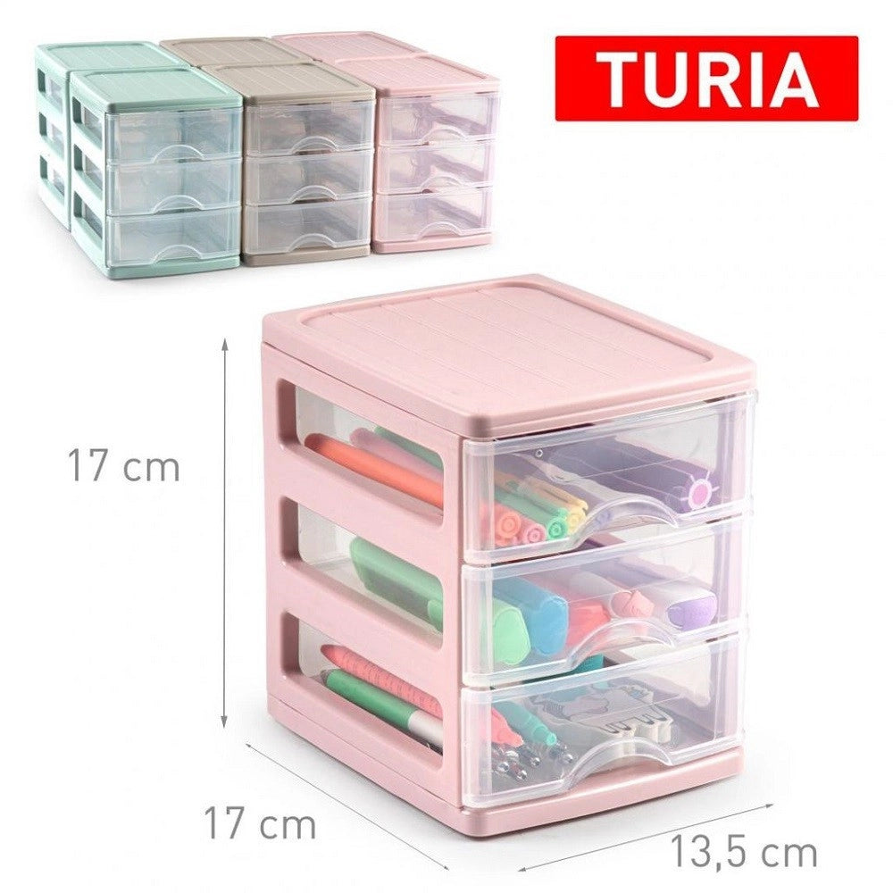 Trade Shop - Cassettiera Turia In Plastica 3 Cassetti 13.5 X 17 X 17 Cm Vari Colori 112241a -