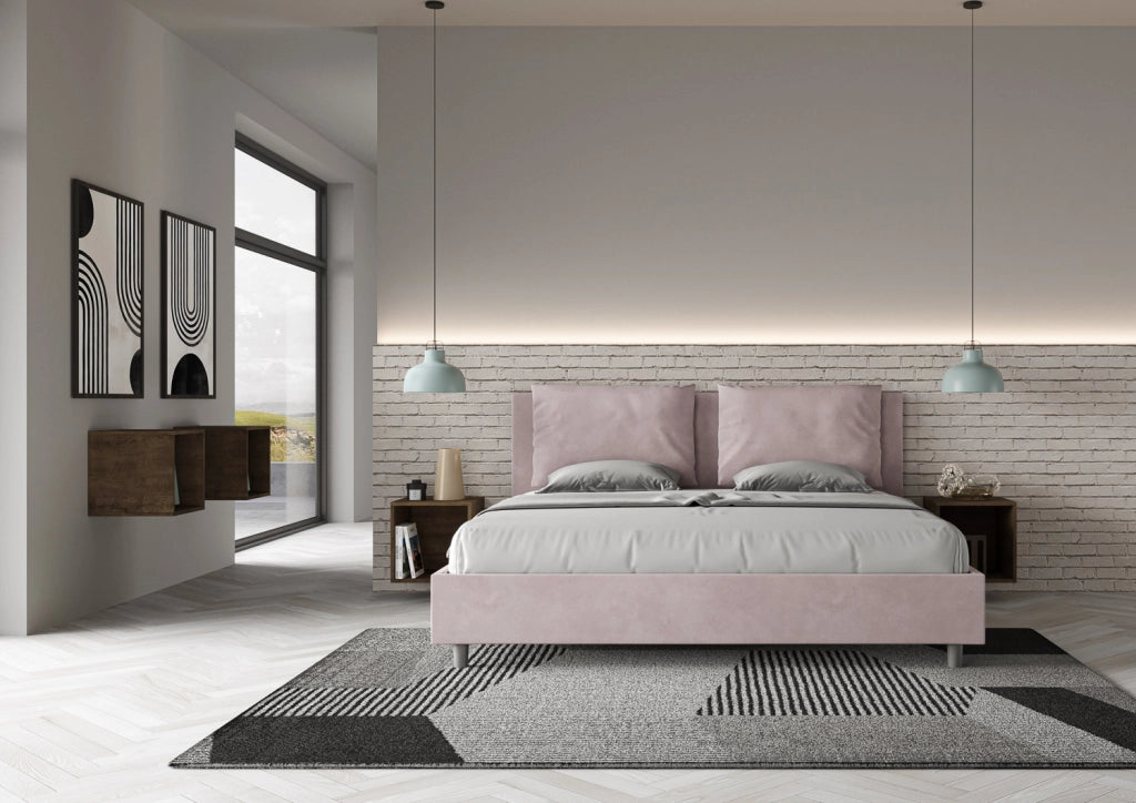 BS COM Letto matrimoniale king size con rete imbottito 190x190 microfibra glicine