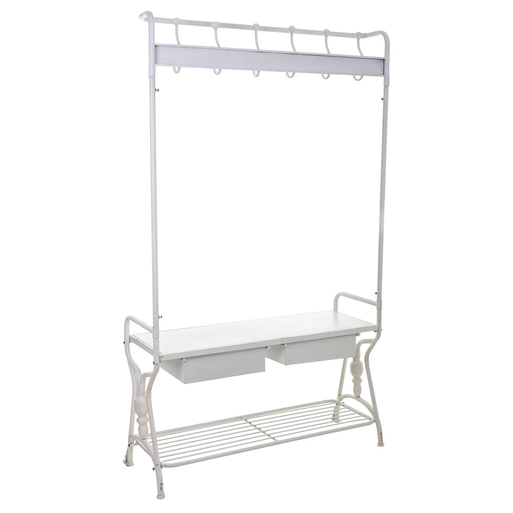 Mobile da ingresso con appendiabiti in metallo bianco 104x39x183h