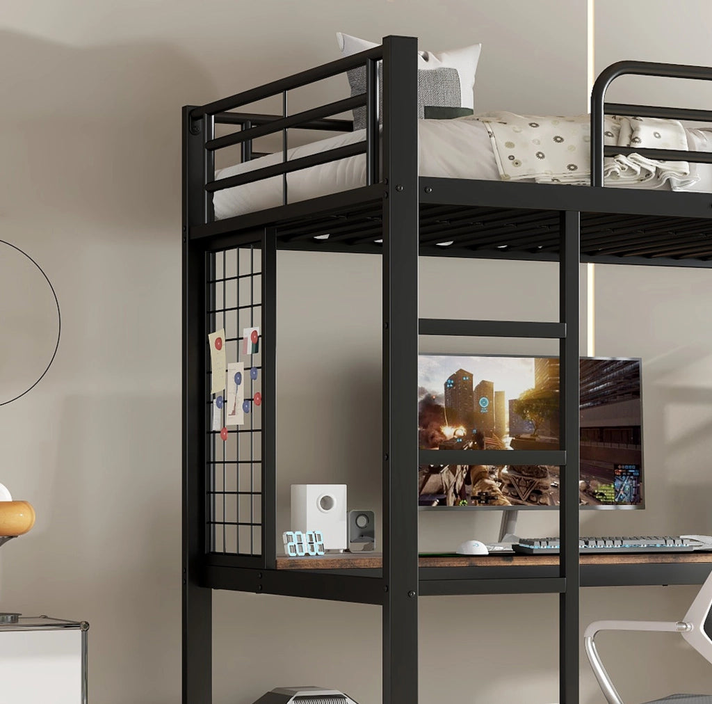 Letto a soppalco 90x200 cm con scrivania e scaffale
