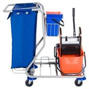 Carrello Pulizie Professionale 4 Secchi 18L/6L con Ruote   Blu e Arancione