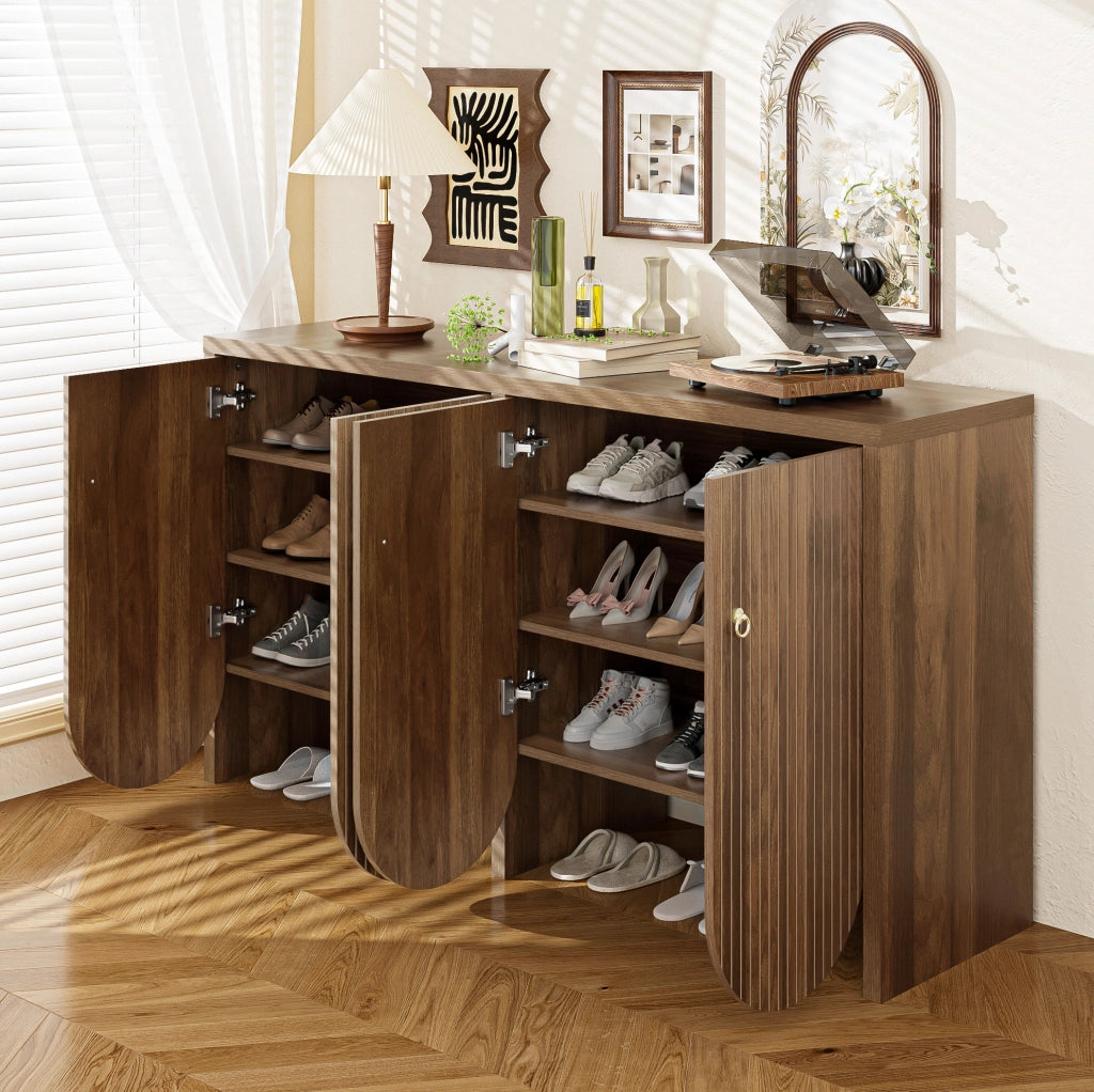 Credenza in MDF effetto noce con 4 ante, 147x40x80 cm