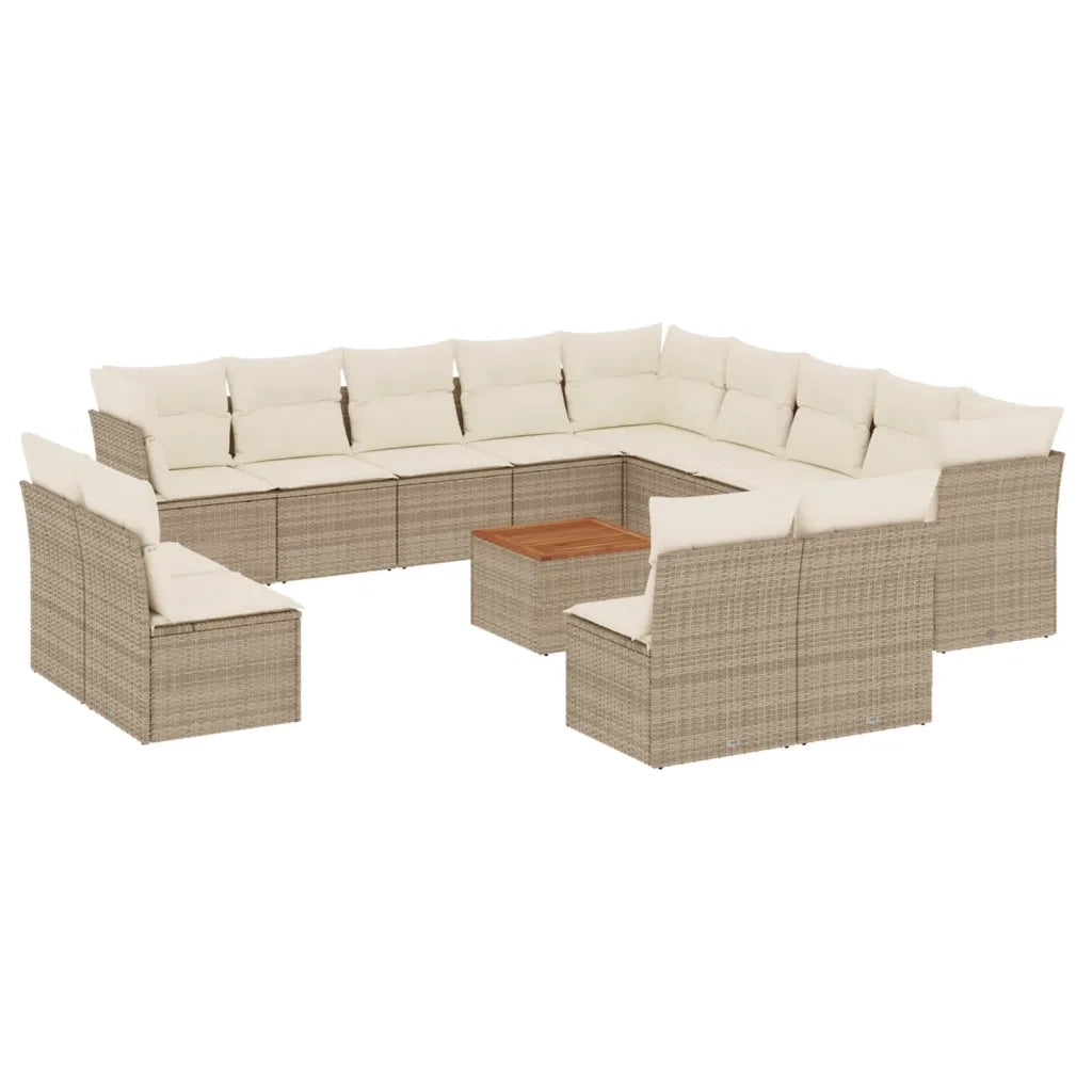 Set Divani da Giardino 14pz con Cuscini in Polyrattan Beige