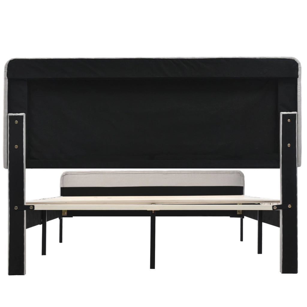 Letto Matrimoniale 180 x 200 cm; Testiera Regolabile e Doghe; in Lino; Grigio Beige