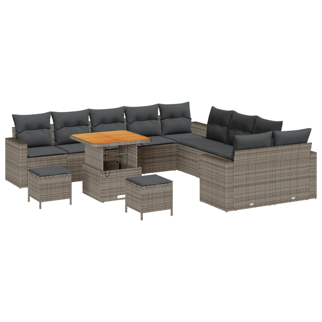Set di divani da giardino con cuscini  13 pezzi grigio rattan poliestere acacia