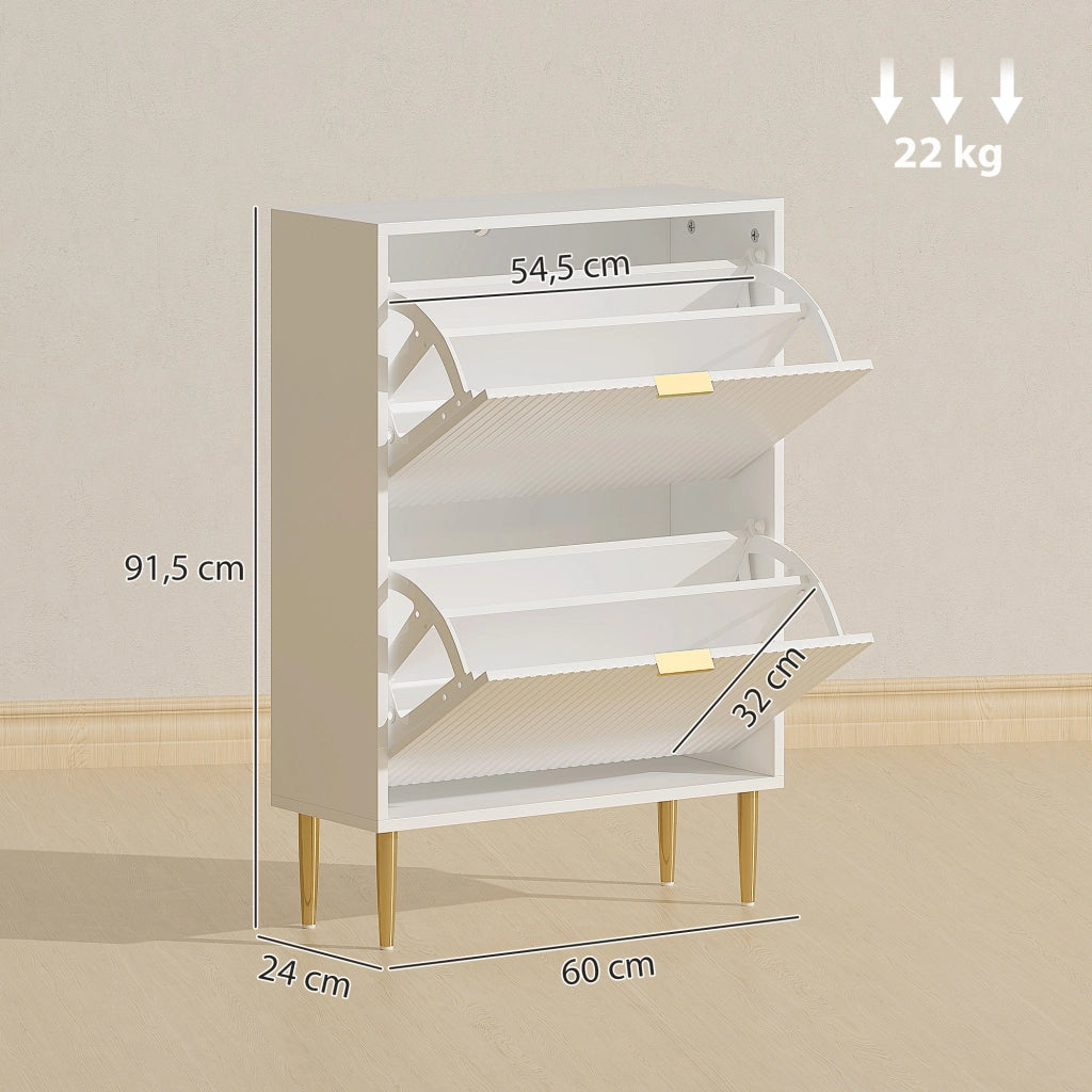 Scarpiera con 2 cassetti, ante e ripiani regolabili ¨C Zephmum ¨C Bianco 60x24x91,5cm