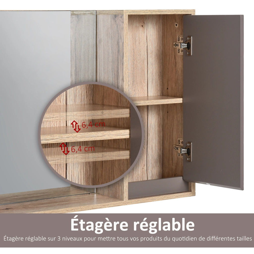 Specchio da Bagno con Mensola e Armadio ¨C Xylo ¨C Truciolato Rovere Chiaro Grigio