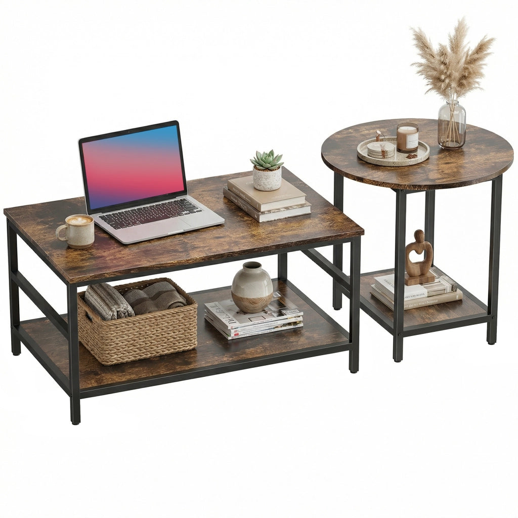 Tavolino da salotto ¨C zephmum ¨C Rustico, Marrone, 2 Pezzi