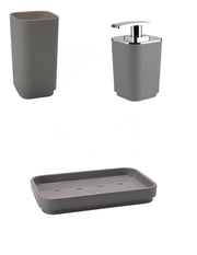 Set portaspazzolini, dosasapone e portasapone d' appoggio Gedy linea Seventy grigio