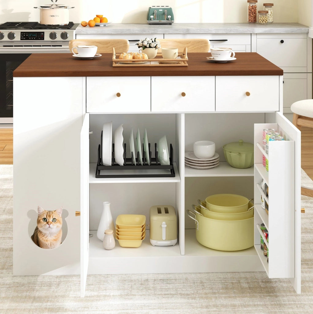 Tavolo da cucina con area per gatti, bianco e noce