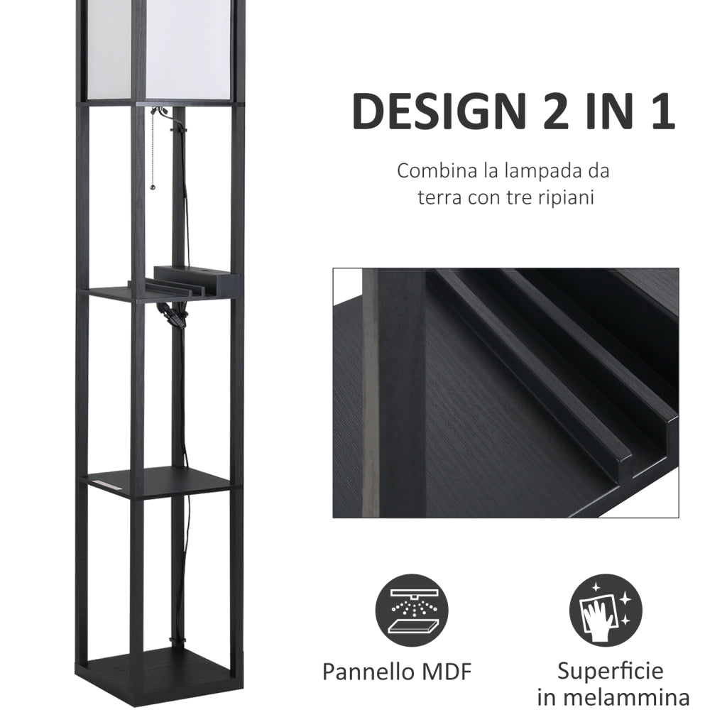 Lampada da Terra con Ripiani ¨C Zephmum ¨C 26x26x160 cm Nero e Bianco