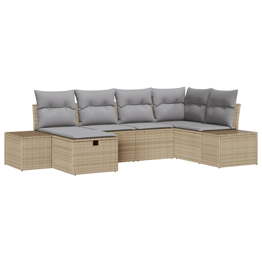 Set di divani da giardino 6 pezzi con cuscini Beige Polirattan
