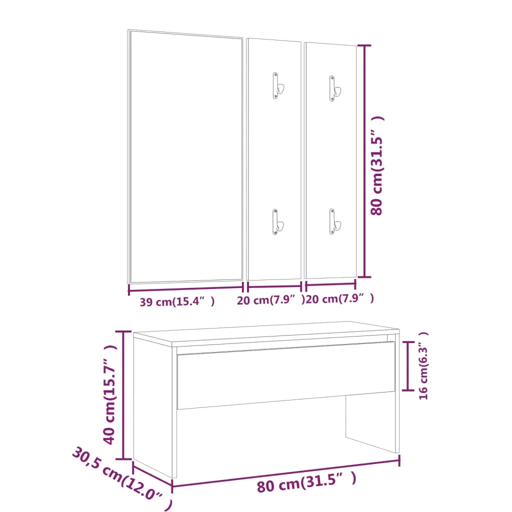 Set di Mobili da Corridoio Grigio Cemento in Legno Multistrato cod mxl 73559