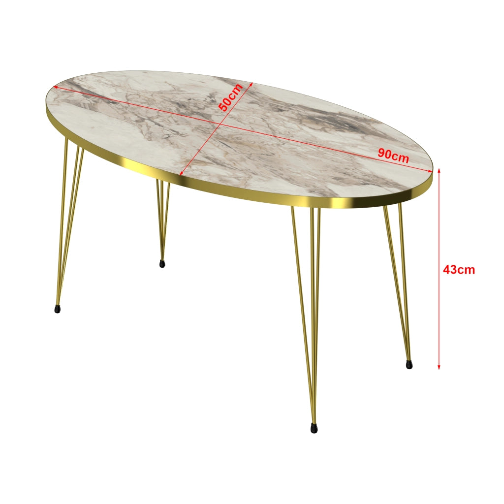 Tavolino Basso da caffè 'Skævinge' (AxLxP) 43 x 90 x 50 cm Tavolino da Salotto con 4 Gambe a Forcina e Piano Ovale -