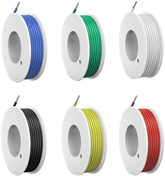 Kit di cavi elettrici 28AWG con cavo flexibile in silicone - set di cavi elettrici elettrici - 300V - 6 colori - 600V 24A 6x10m per progetti di fai da te.