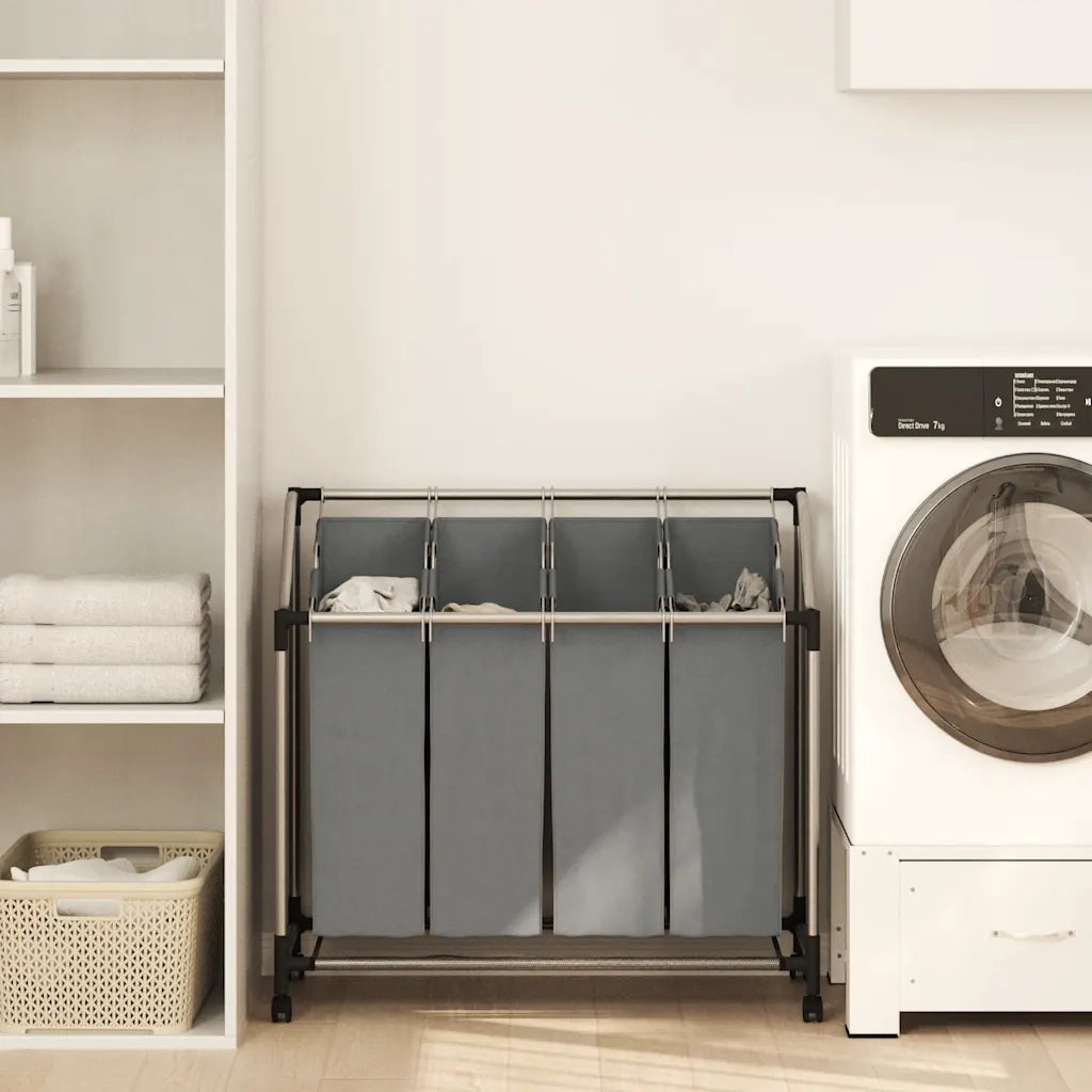 Cesto Portabiancheria con Ruote 4 Scomparti Grigio CFW4344571