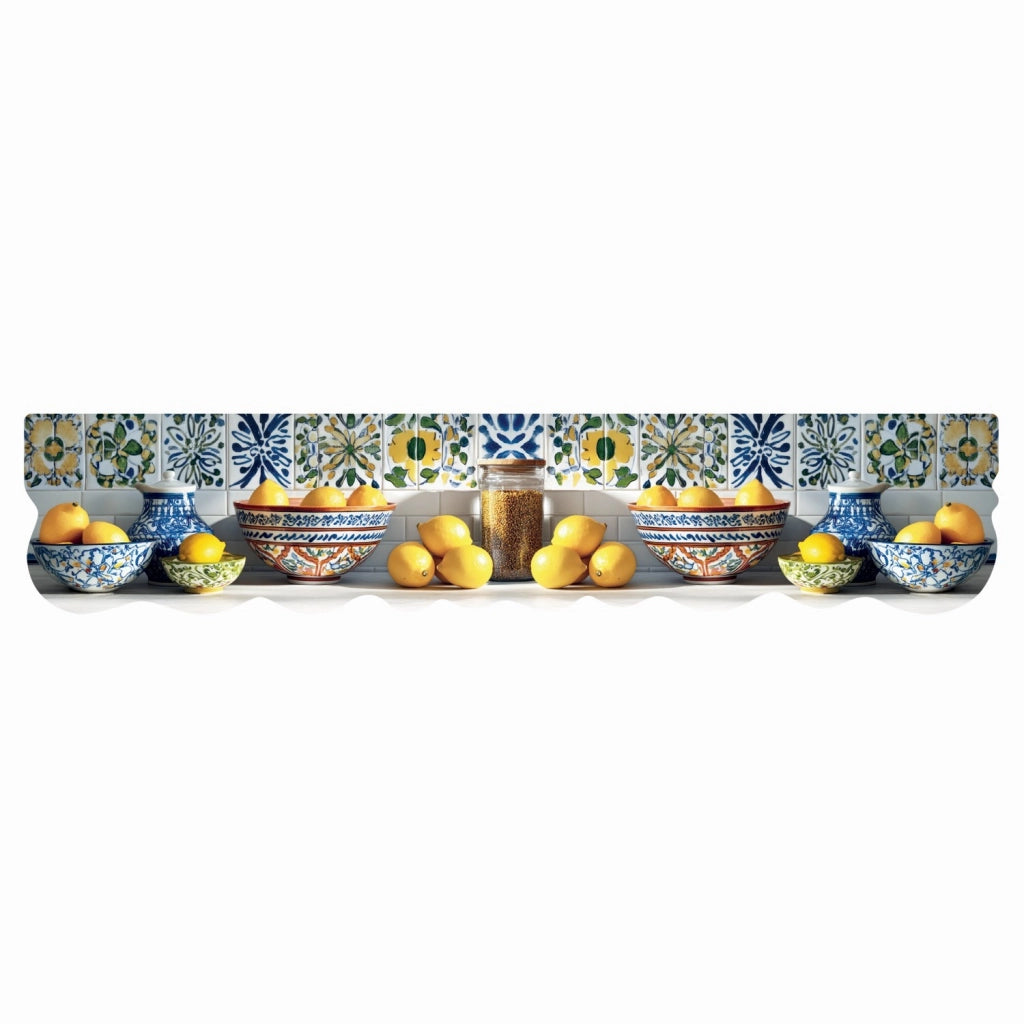 Tappeto Cucina Maiolica Rustica Stampa Digitale HD Limoni Gomma Pvc Sagomata Antimacchia 50x240 cm