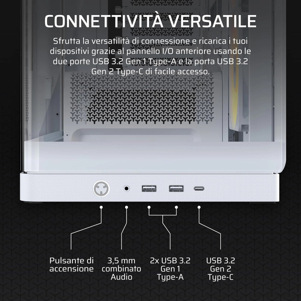 FRAME 4500X RS-R ARGB Case Mid-Tower per PC con Vetro Panoramico – Sistema di Montaggio InfiniRail, Adatto a Due Radiatori da 360 mm, Anti-Sag della GPU, Include 3 Ventole RS120R – Bianco