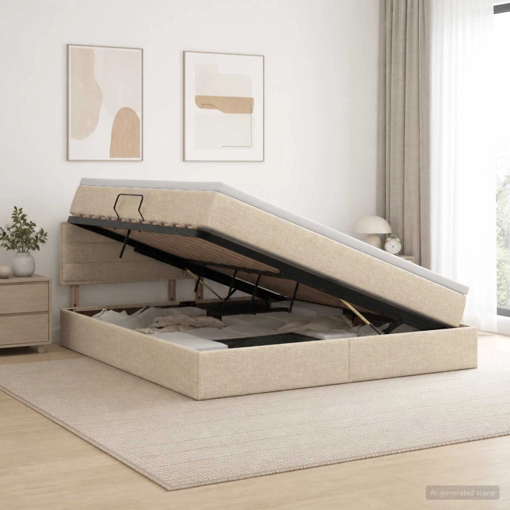 Letto con contenitore LED e materasso Crema 140 x 200 cm 3459007