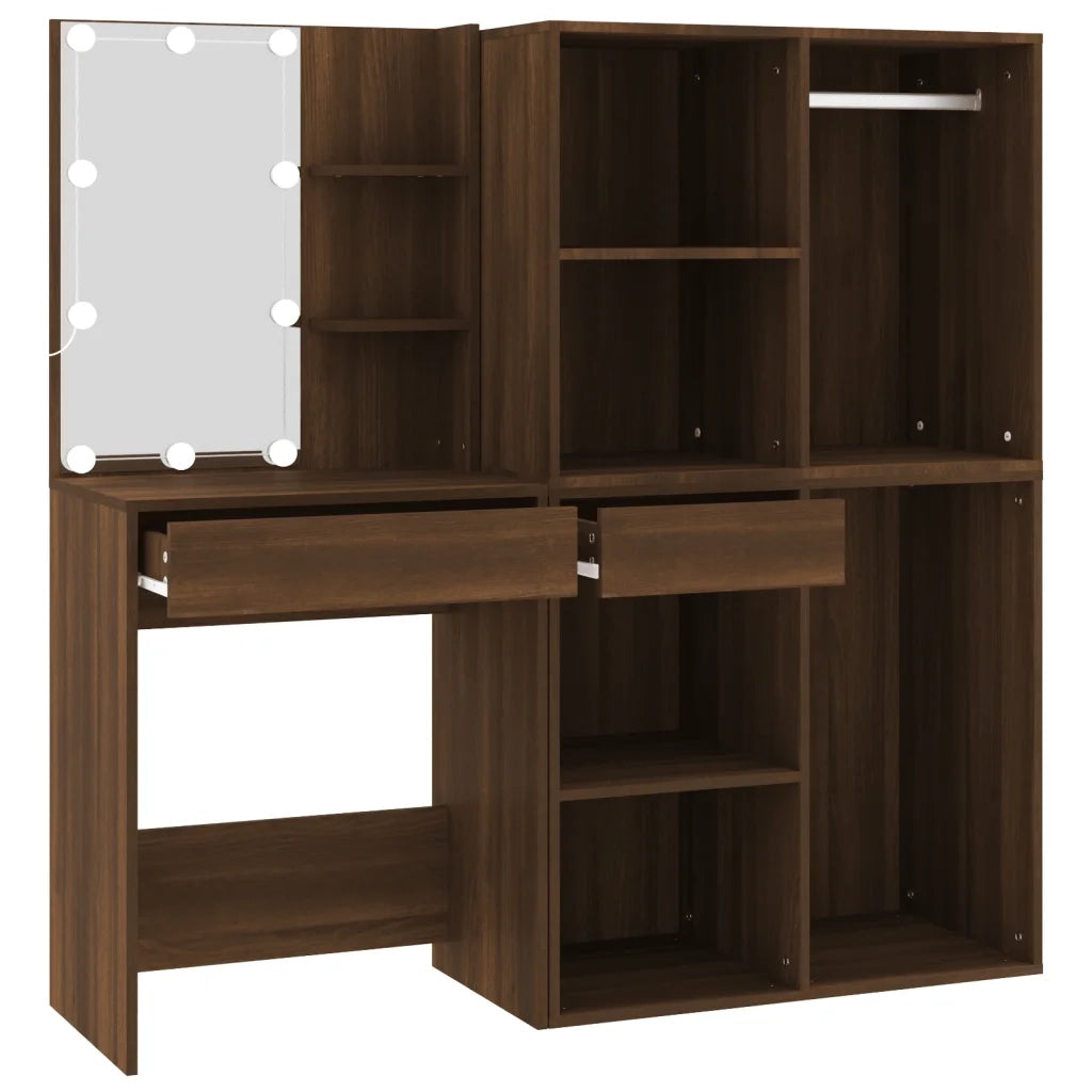 Toeletta con LED e Armadietti Rovere Marrone Legno Multistrato 3120190
