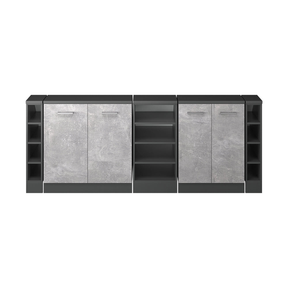 Mobile cucina sottotetto R-Line Calcestruzzo/Antracite 210 cm Set di 5 carcasse armadio profondità 60 cm Vicco