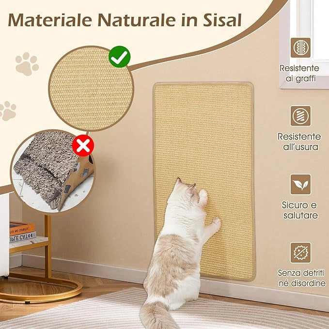 2 Tiragraffi per Gatti 80 x 50 cm, Tappeto Tiragraffi per Gatti in Sisal Naturale da Pavimento o da Parete, Proteggono Tappeti, Tessuti, Divani e Poltrone