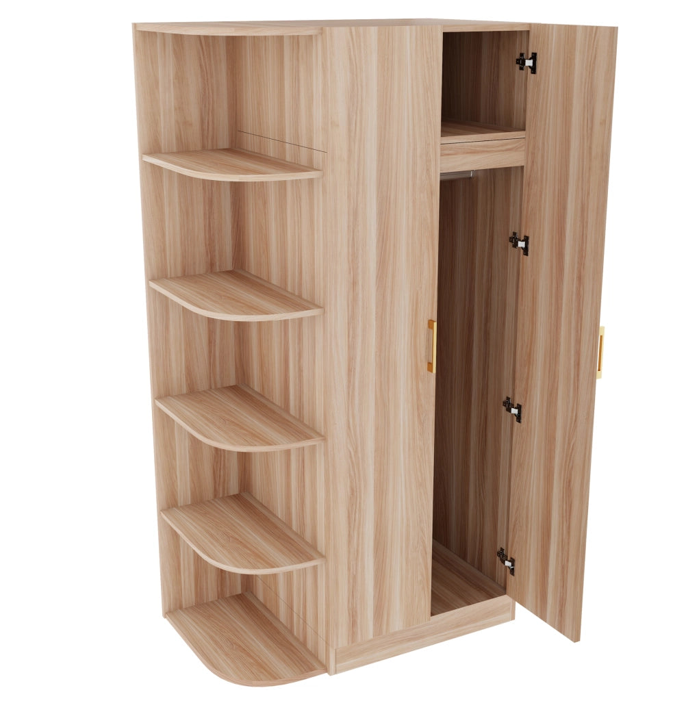 Armadio 2 ante 90x55x170 cm con ripiani e cassetti in MDF; metallo e compensato