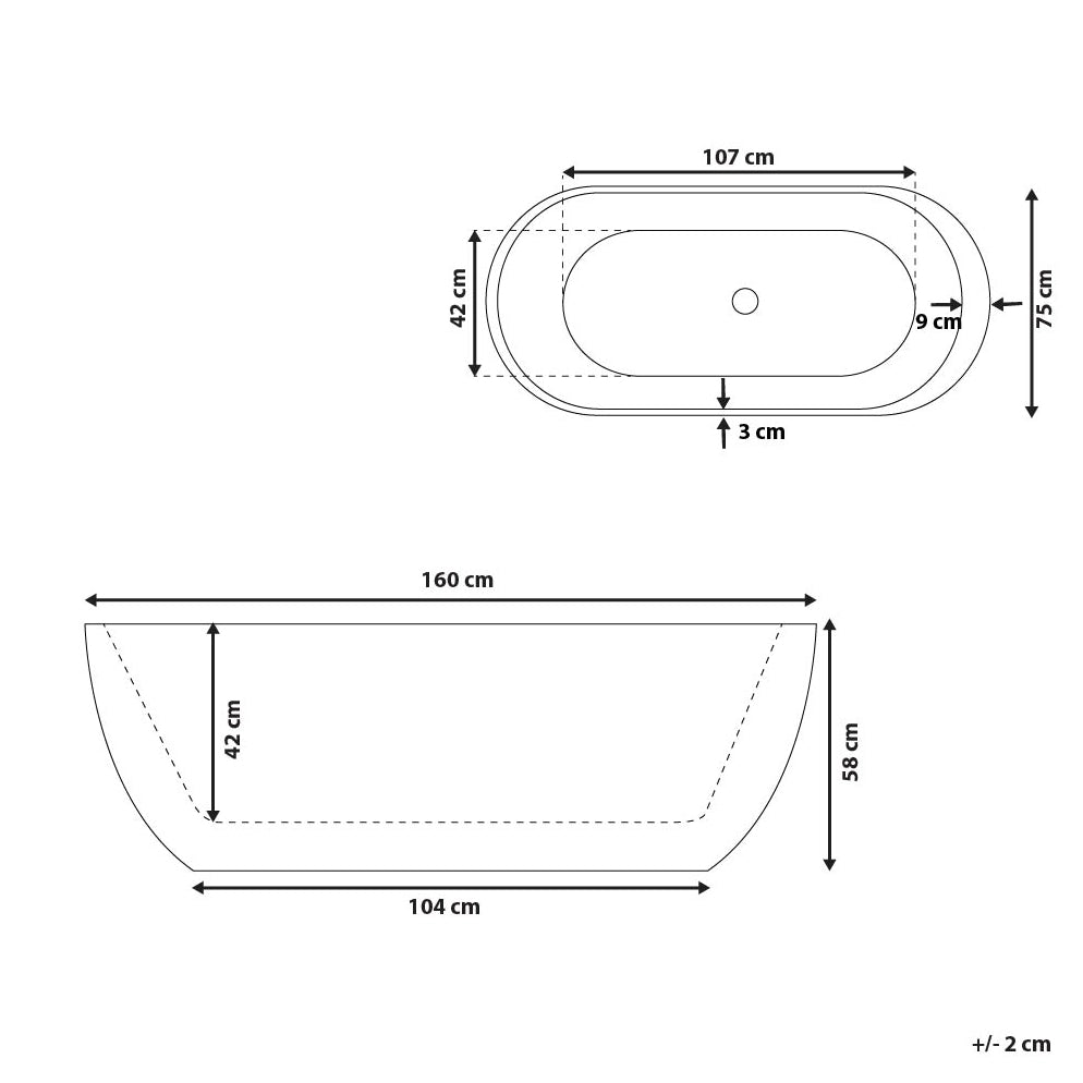 Bagno bianco con argento sanitario acrilico singolo 160 x 75 cm autoportante moderno