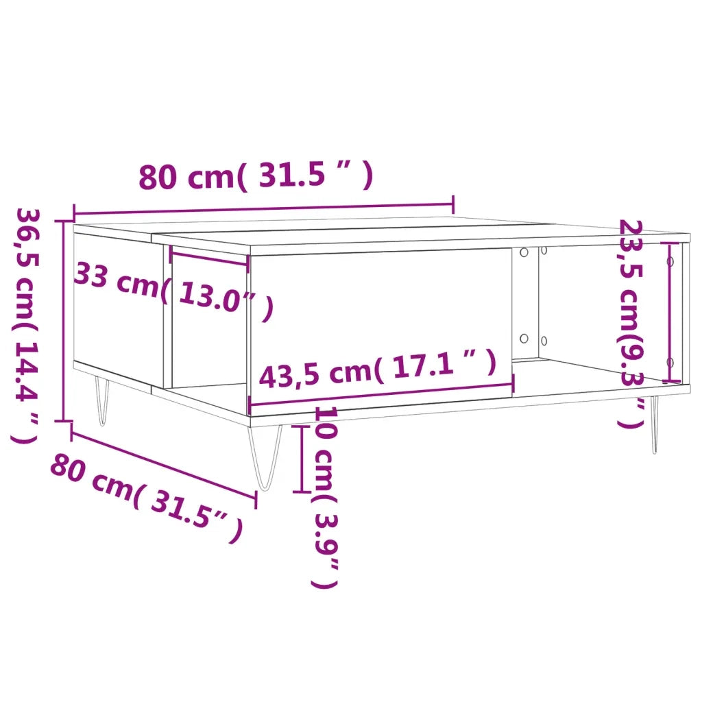 Tavolino Salotto Rovere Sonoma 80x80x36,5 cm Legno Multistrato 830783