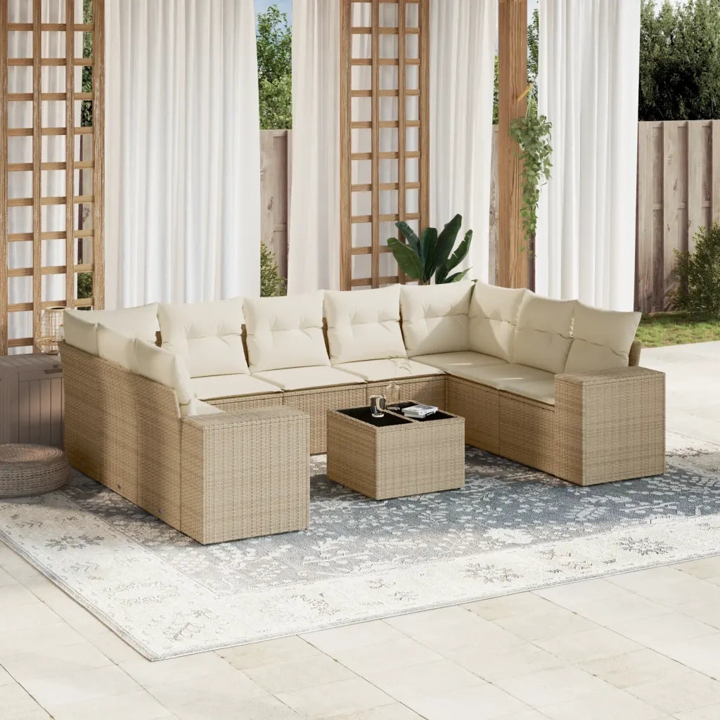 Set Divano da Giardino 10 pz con Cuscini Beige in Polyrattancod mxl 112750