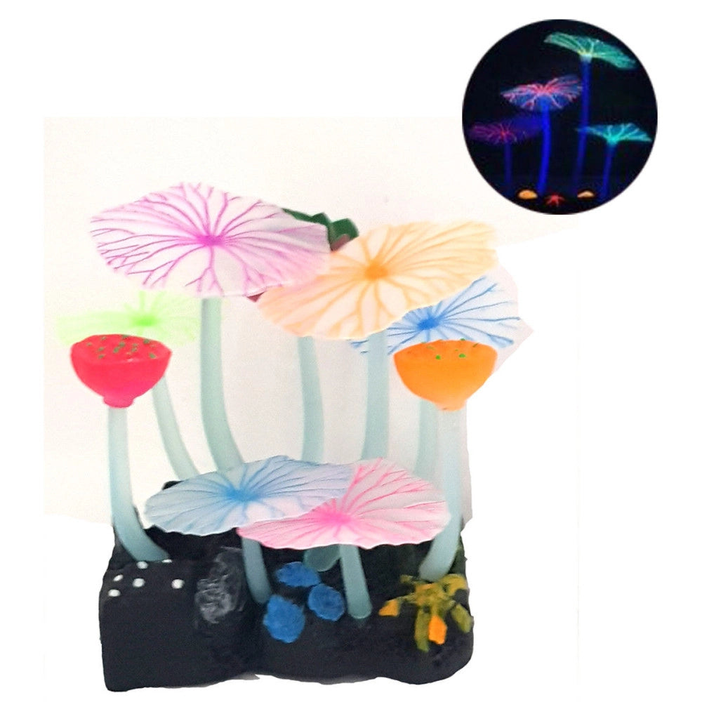 Trade Shop - Decorazione Pianta Funghi Acquario Fiori Di Loto Fungo Fluorescente Pesci -