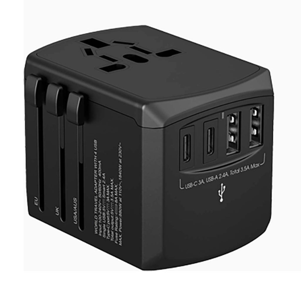 Adattatore da viaggio 2x USB e 2x USB-C 15W Europa / Regno Unito / Stati Uniti / Australia Nero XOOPAR