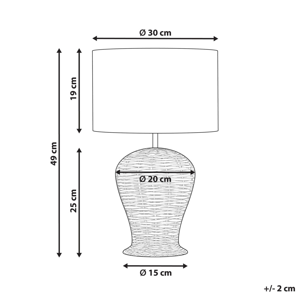 Lampada da tavolo in vimini e in tessuto bianco misto cotone 49 cm soggiorno camera da letto stile boho