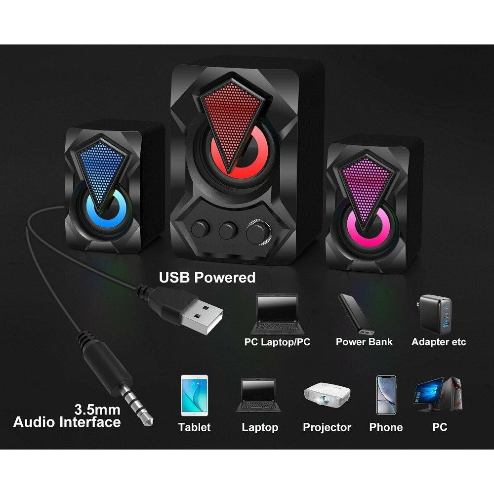 Trade Shop - Casse Audio 2.0 Aux Usb Altoparlanti Subwoofer Rgb Per Pc Notebook 5+3 W Ab-d391 -