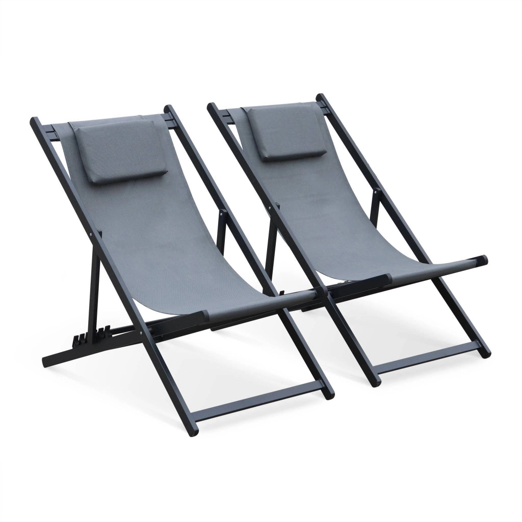 Set 2 lettini prendisole in alluminio multiposizione, grigio