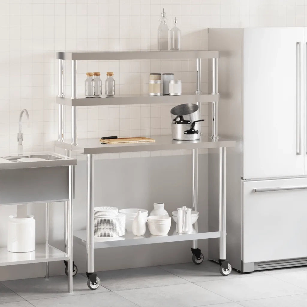 Tavolo Lavoro Cucina con Ripiano 110x55x150 cm Acciaio Inoxcod mxl 112128