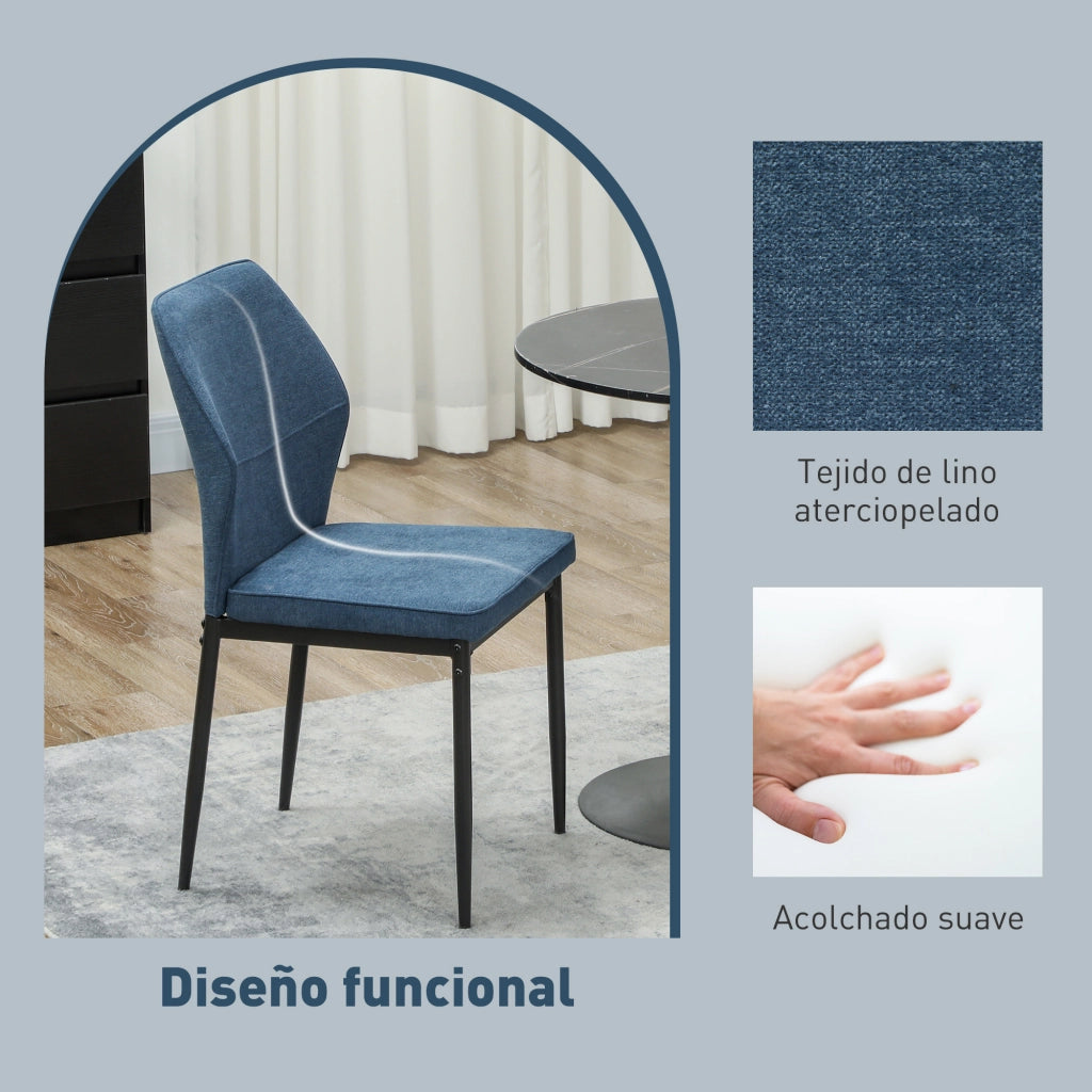 Set 2 Sedie da Pranzo ¨C Xylo ¨C Velluto Sintetico Blu, Schienale Curvo, Gambe Acciaio 45x57x86cm