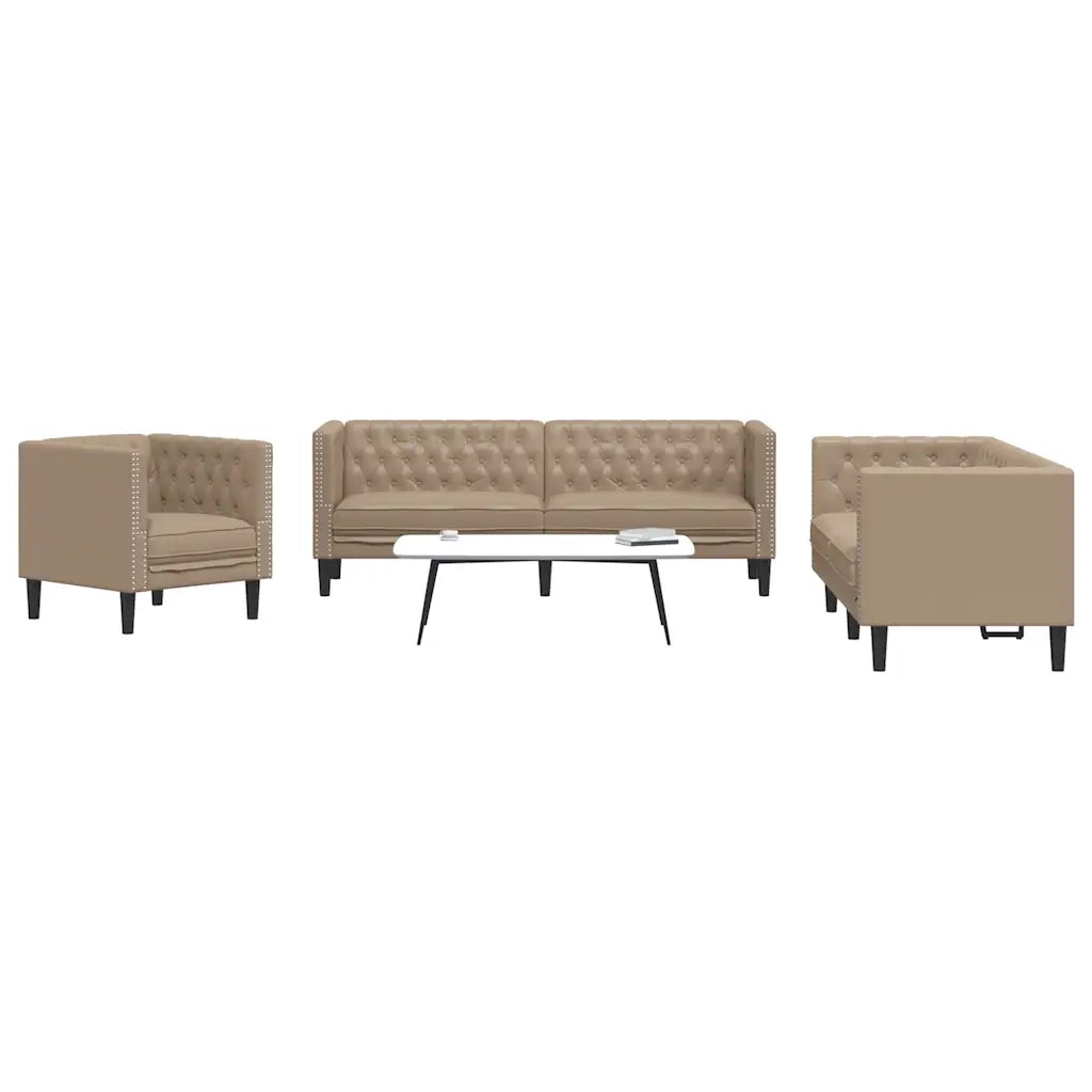 Set Divani Chesterfield 3pz Cappuccino in Similpelle 3209272