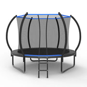 Trampolino da esterno tondo con rete di sicurezza e scala in acciaio nero e blu 305 × 305 × 248 cm