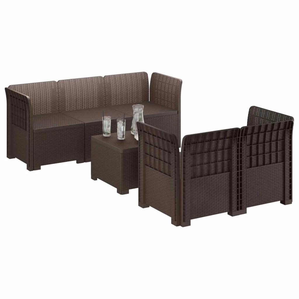 Divano da Giardino 5 Posti Stile Rattan PP Marrone 3443887