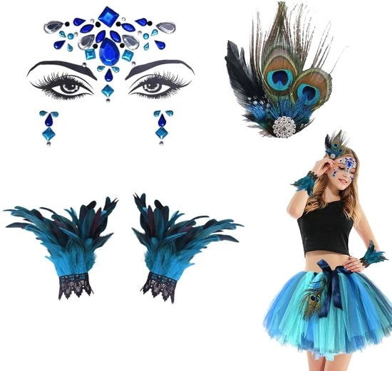 Costume da Pappagallo Stilizzato con Accessori - Veer il Tuo Accessorio - Maniche Gotiche - Decorazione del Viso con Strass - Lusso e Stile - Ideale per Feste Tematiche - Costume Tematico