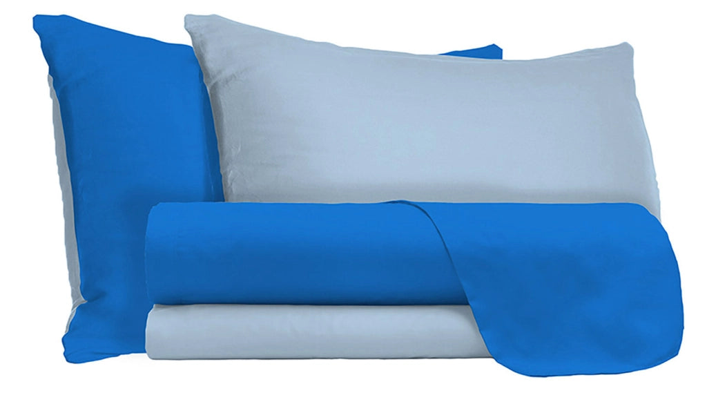 Set Lenzuola Sopra Sotto e Federe Doubleface Royal/Azzurro Singolo