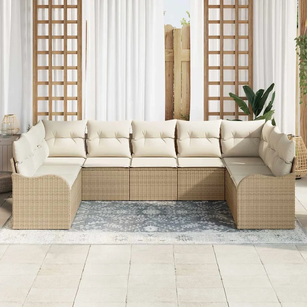 Set Divano da Giardino 9 pcs Beige polyrattan