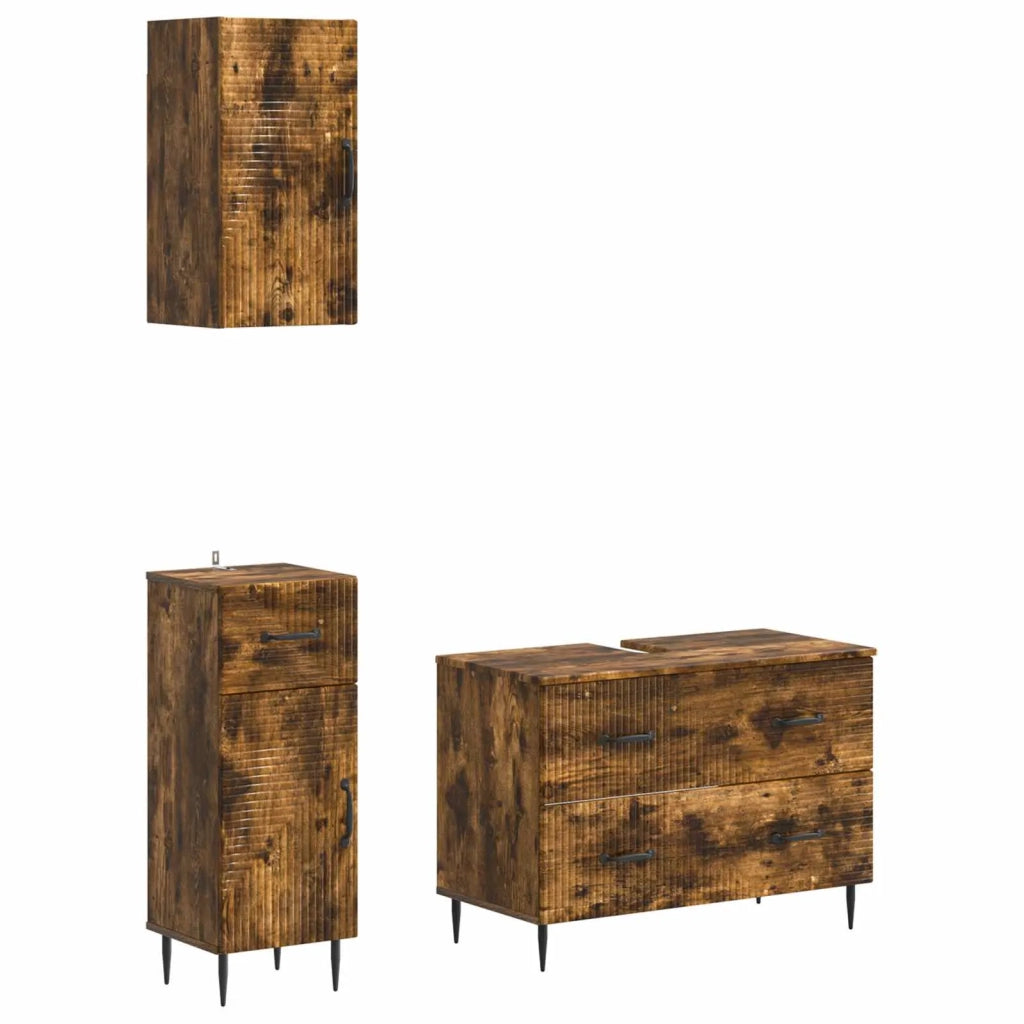 Set di armadietti da bagno in 3 pezzi HAARLEM Rovere Fumo 3417779