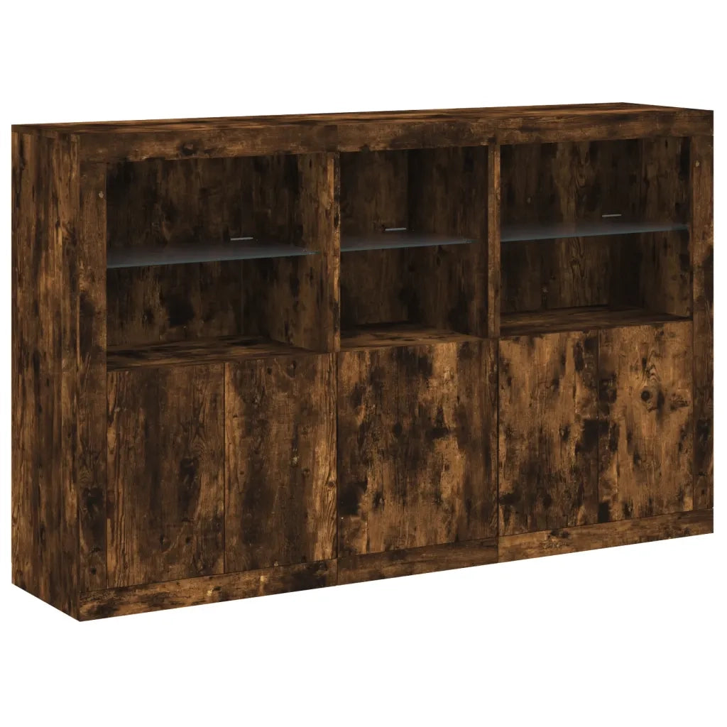 Credenza con Luci LED-Buffet-Armadio da cucina Rovere Fumo 162x37x100 cm 760993